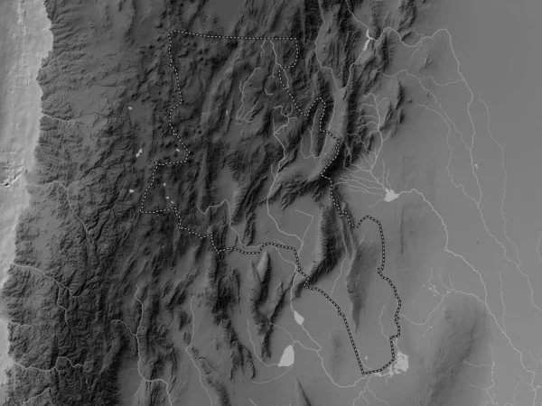 Catamarca Argentína Tartomány Szürkeárnyas Domborzati Térkép Tavakkal Folyókkal — Stock Fotó