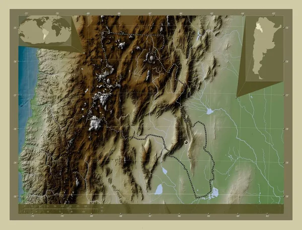 Catamarca Provincia Argentina Mapa Elevación Coloreado Estilo Wiki Con Lagos —  Fotos de Stock