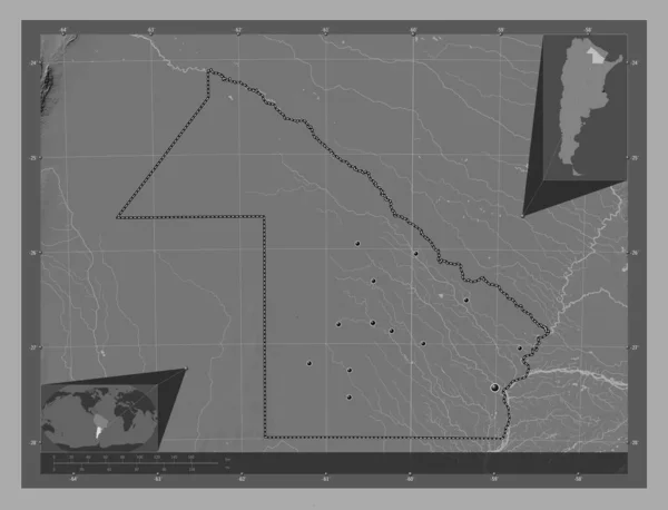 Chaco Província Argentina Bilevel Mapa Elevação Com Lagos Rios Locais — Fotografia de Stock