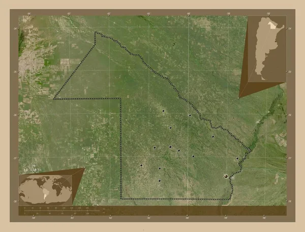 阿根廷省查科市 低分辨率卫星地图 该区域主要城市的所在地点 角辅助位置图 — 图库照片