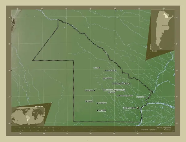 Chaco Provincie Argentinië Hoogtekaart Gekleurd Wiki Stijl Met Meren Rivieren — Stockfoto