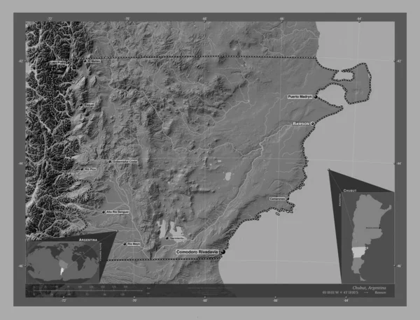 Чубут Провінція Аргентина Білевелівська Карта Висот Озерами Річками Місця Розташування — стокове фото