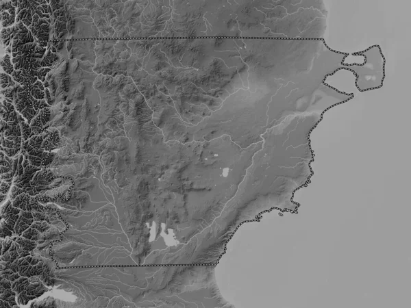 Chubut Arjantin Vilayeti Gölleri Nehirleri Olan Gri Tonlama Yükseklik Haritası — Stok fotoğraf