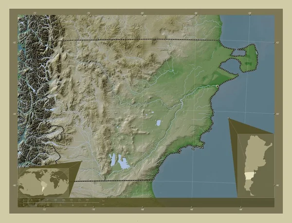 Chubut Província Argentina Mapa Elevação Colorido Estilo Wiki Com Lagos — Fotografia de Stock