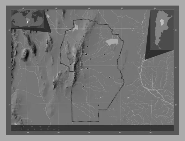 Cordoba Provincie Argentinië Hoogteplattegrond Met Meren Rivieren Locaties Van Grote — Stockfoto