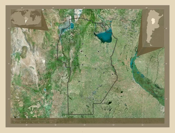 アルゼンチンのコルドバ州 高解像度衛星地図 地域の主要都市の場所 コーナー補助位置図 — ストック写真