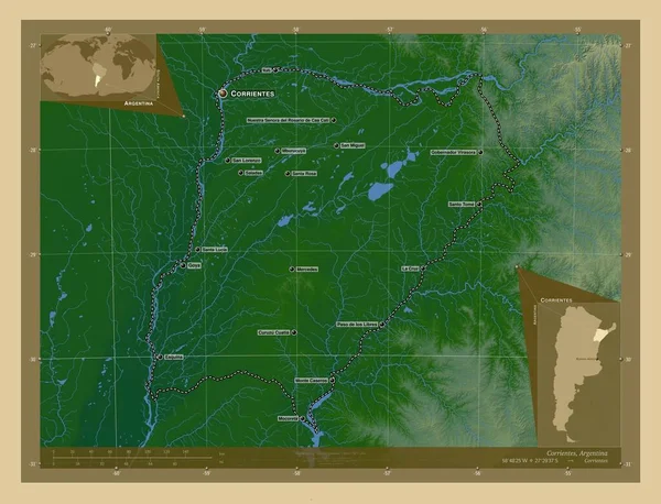 Corrientes Provincie Argentina Barevná Mapa Jezery Řekami Umístění Názvy Velkých — Stock fotografie