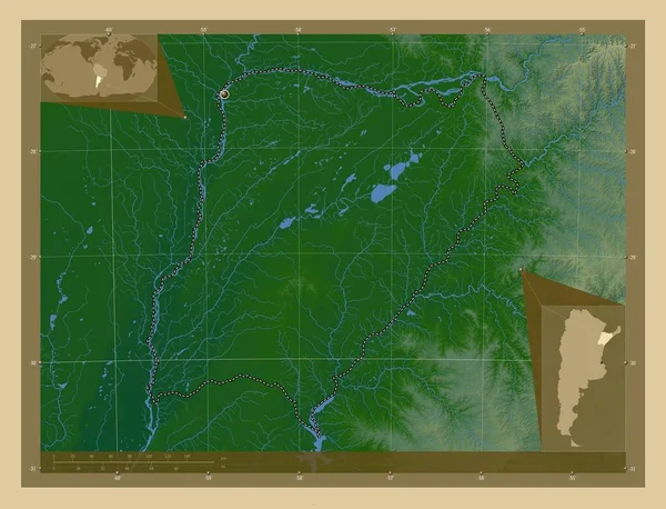 Корриентес Провинция Аргентина Цветная Карта Высоты Озерами Реками Вспомогательные Карты — стоковое фото