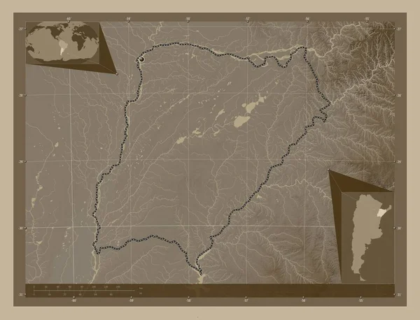 Corrientes Provincia Argentina Mapa Elevación Coloreado Tonos Sepia Con Lagos — Foto de Stock