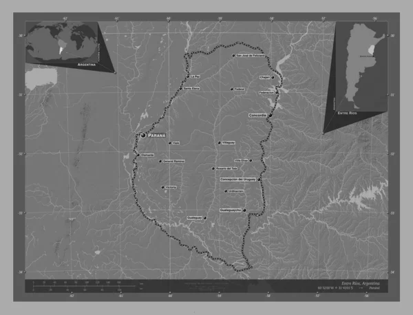 Entre Rios Province Argentine Carte Altitude Bilevel Avec Lacs Rivières — Photo