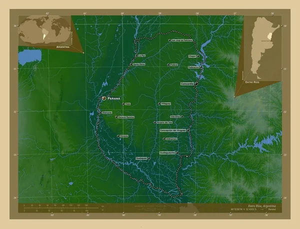 Entre Rios Province Argentina Colored Elevation Map Lakes Rivers Locations — Stock Photo, Image