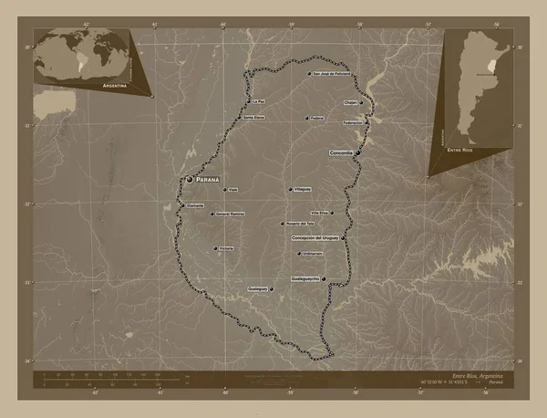 Entre Rios Provincia Argentina Mappa Elevazione Colorata Toni Seppia Con — Foto Stock