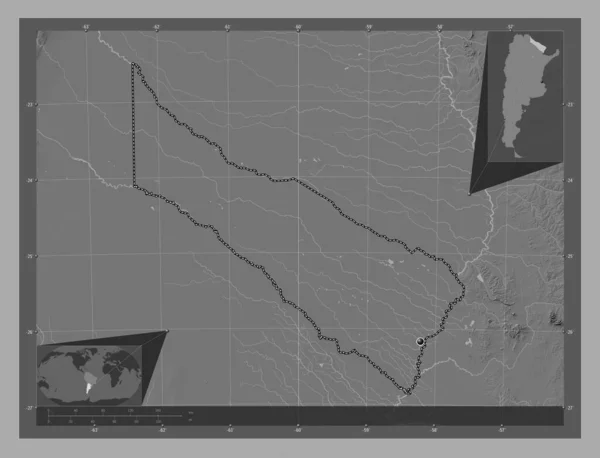 Formosa Province Argentina Bilevel Elevation Map Lakes Rivers Corner Auxiliary — Stock Photo, Image