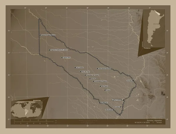 Formosa Provincia Argentina Mappa Elevazione Colorata Toni Seppia Con Laghi — Foto Stock