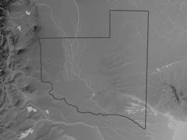 Pampa Province Argentina Grayscale Elevation Map Lakes Rivers — Stock Photo, Image