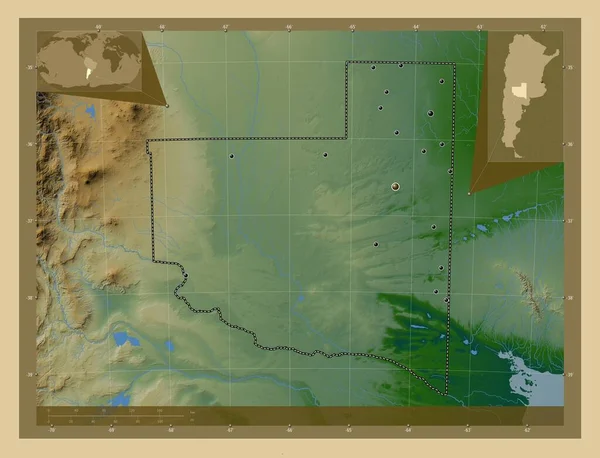 Пампа Провинция Аргентина Цветная Карта Высоты Озерами Реками Места Расположения — стоковое фото