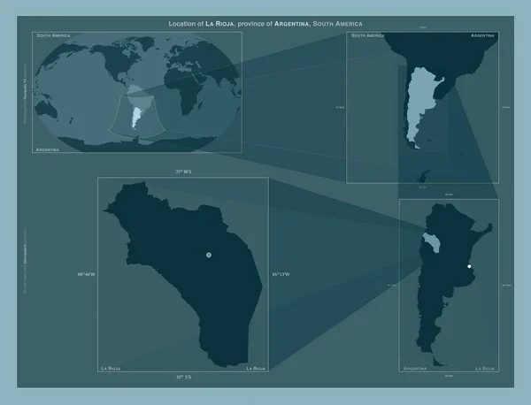 阿根廷拉里奥哈省 在大比例尺地图上显示该区域位置的图表 坚实背景下矢量框架和Png形状的组成 — 图库照片