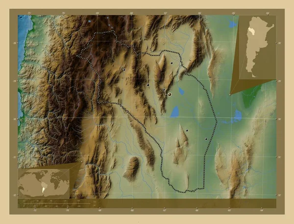 Rioja Provincia Argentina Mapa Elevación Colores Con Lagos Ríos Ubicaciones —  Fotos de Stock