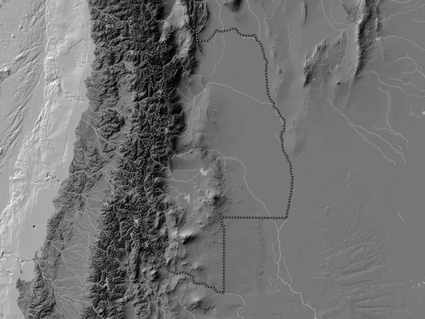 Mendoza Oblast Argentiny Bilevel Elevační Mapa Jezery Řekami — Stock fotografie