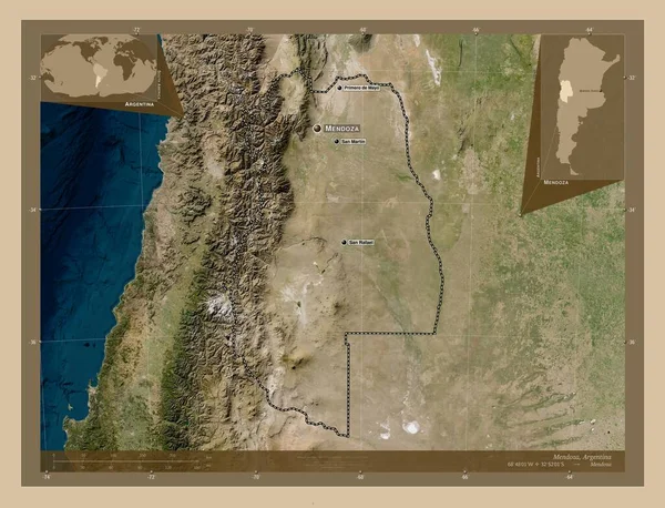 Mendoza Provinz Von Argentinien Satellitenkarte Mit Niedriger Auflösung Orte Und — Stockfoto