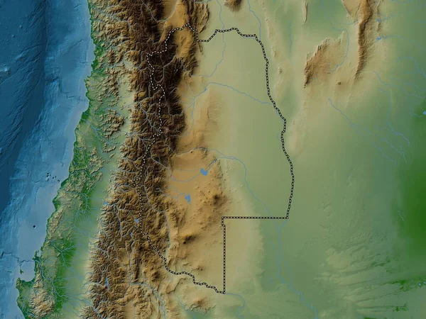 Mendoza Provinsen Argentina Färgad Höjdkarta Med Sjöar Och Floder — Stockfoto