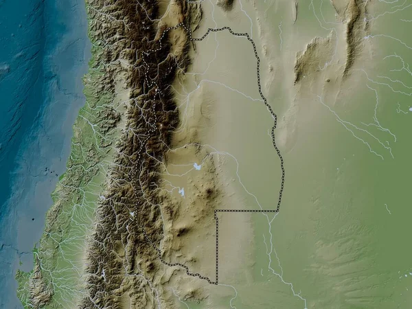 Mendoza Província Argentina Mapa Elevação Colorido Estilo Wiki Com Lagos — Fotografia de Stock