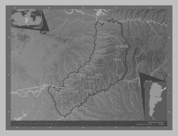 Мисьонес Провинция Аргентина Карта Высот Оттенках Серого Озерами Реками Места — стоковое фото