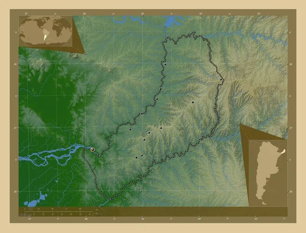 Misiones Província Argentina Mapa Elevação Colorido Com Lagos Rios Locais — Fotografia de Stock