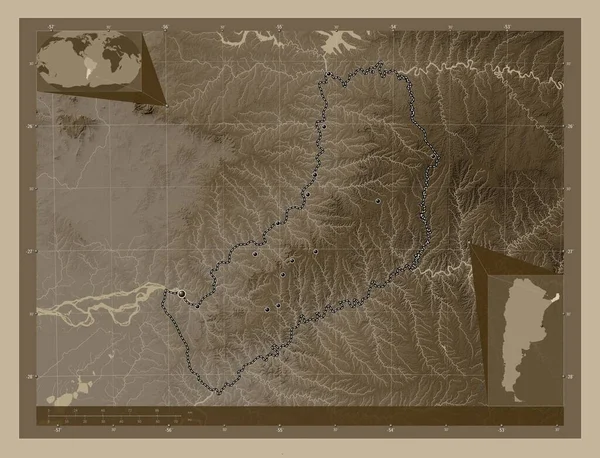 Мисьонес Провинция Аргентина Карта Высоты Окрашенная Сепиевые Тона Озерами Реками — стоковое фото