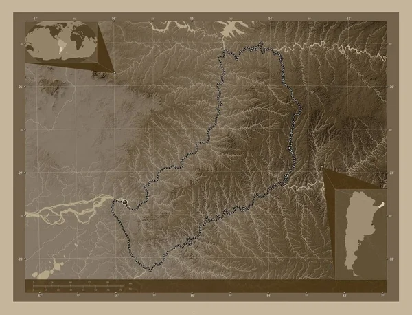 Misiones Province Argentina Elevation Map Colored Sepia Tones Lakes Rivers — Stock Photo, Image