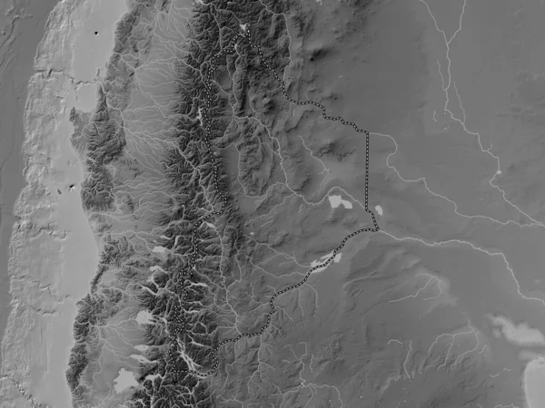 Neuquen Επαρχία Της Αργεντινής Υψόμετρο Γκρι Χάρτη Λίμνες Και Ποτάμια — Φωτογραφία Αρχείου
