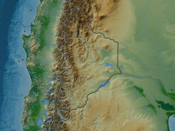 Неукен Провинция Аргентина Цветная Карта Высот Озерами Реками — стоковое фото