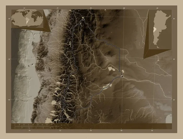 Neuquén Provincia Argentina Mapa Elevación Coloreado Tonos Sepia Con Lagos —  Fotos de Stock