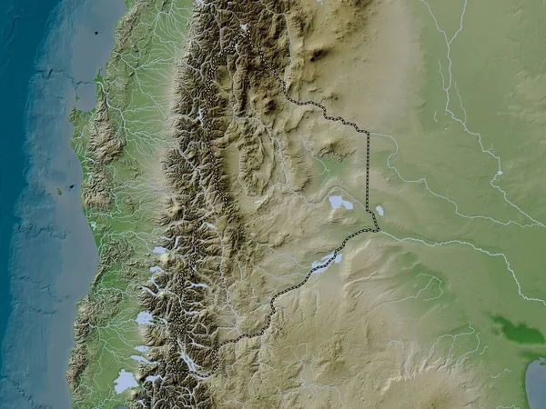 Neuquen Arjantin Vilayeti Yükseklik Haritası Göller Nehirlerle Wiki Stilinde Renklendirilmiştir — Stok fotoğraf