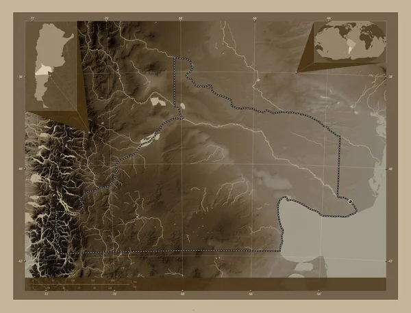 Río Negro Provincia Argentina Mapa Elevación Coloreado Tonos Sepia Con —  Fotos de Stock