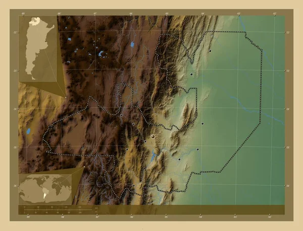 Salta Provinz Argentinien Farbige Übersichtskarte Mit Seen Und Flüssen Standorte — Stockfoto
