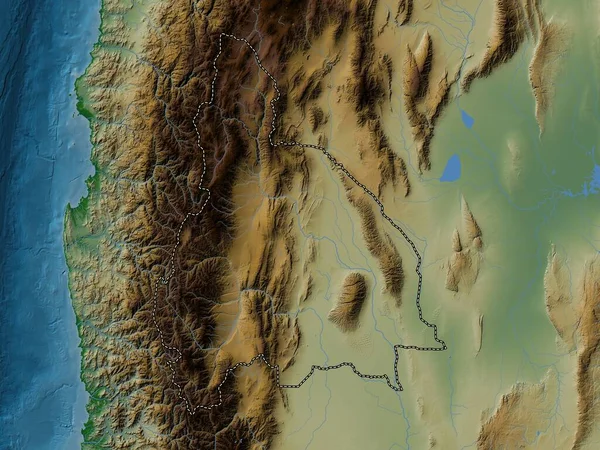 San Juan Provinsen Argentina Färgad Höjdkarta Med Sjöar Och Floder — Stockfoto