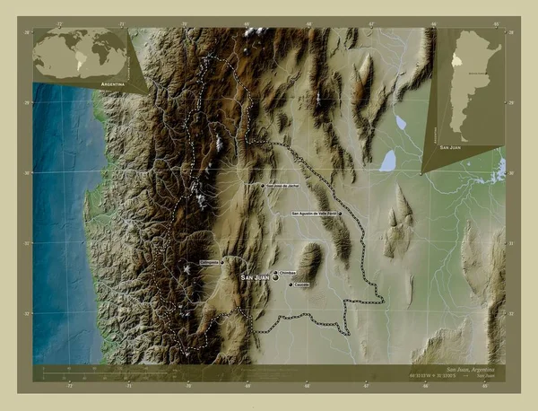 San Juan Provincii Argentina Zdvihová Mapa Zbarvená Stylu Wiki Jezery — Stock fotografie