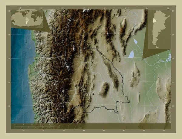 San Juan Prowincja Argentyny Mapa Wzniesień Kolorowa Stylu Wiki Jeziorami — Zdjęcie stockowe