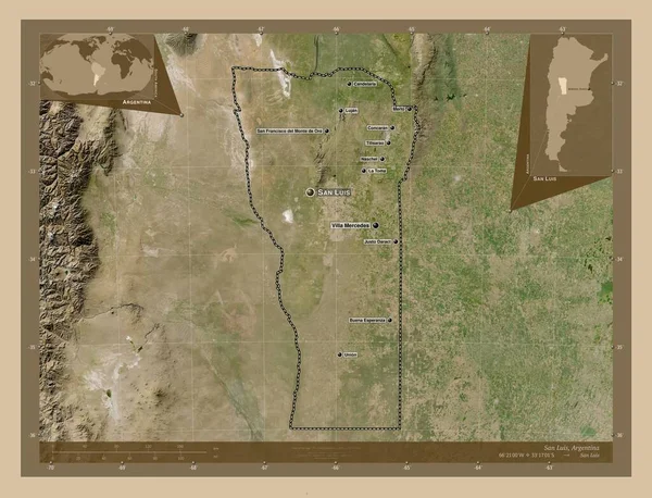 San Luis Provincia Argentina Mapa Satelital Baja Resolución Ubicaciones Nombres —  Fotos de Stock