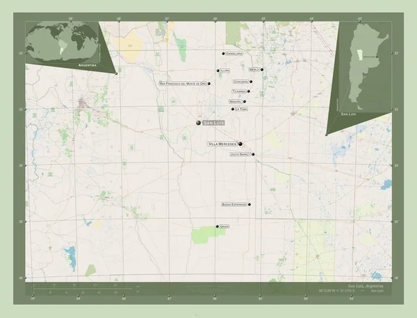 San Luis Provincia Argentina Mappa Stradale Aperta Località Nomi Delle — Foto Stock