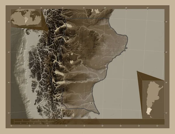 Santa Cruz Provincia Argentina Mappa Elevazione Colorata Toni Seppia Con — Foto Stock