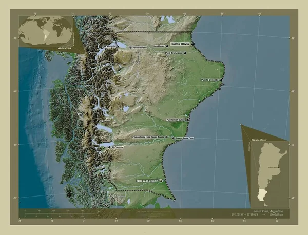Santa Cruz Provinsen Argentina Höjd Karta Färgad Wiki Stil Med — Stockfoto