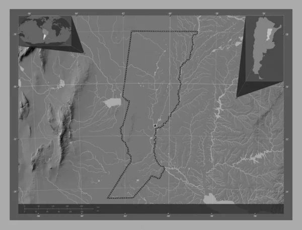 Santa Provincie Argentinië Hoogteplattegrond Met Meren Rivieren Hulplocatiekaarten Hoek — Stockfoto