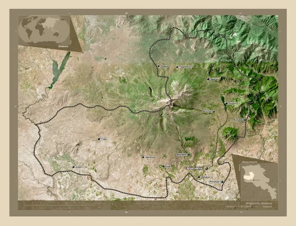 Aragatsotn Provincia Armenia Mapa Satelital Alta Resolución Ubicaciones Nombres Las —  Fotos de Stock