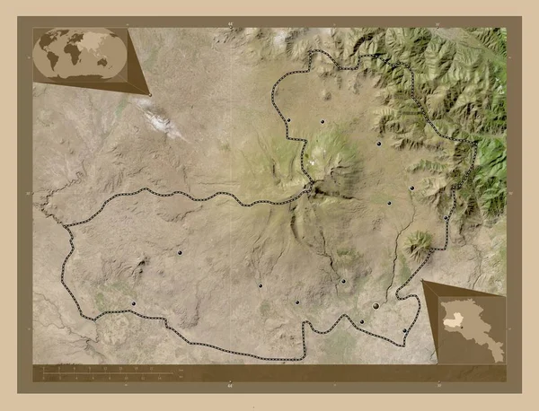 Aragatsotn Provincia Armenia Mapa Satelital Baja Resolución Ubicaciones Las Principales — Foto de Stock