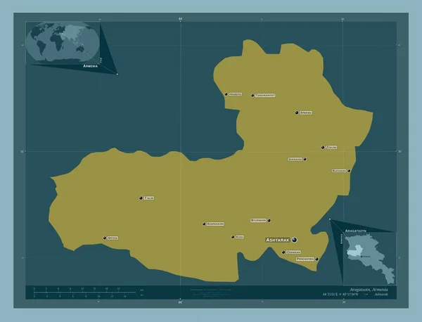 Aragatsotn Provinz Armenien Einfarbige Form Orte Und Namen Der Wichtigsten — Stockfoto