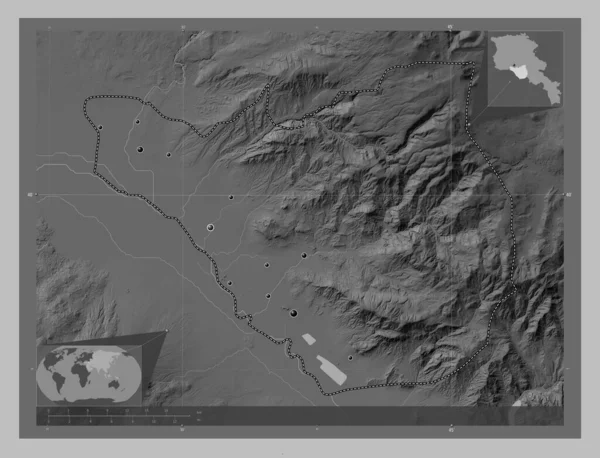 Ararat Armenien Grayscale Höjdkarta Med Sjöar Och Floder Platser För — Stockfoto