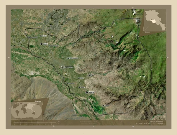 Ararat Örményország Tartomány Nagy Felbontású Műholdas Térkép Régió Nagyvárosainak Elhelyezkedése — Stock Fotó