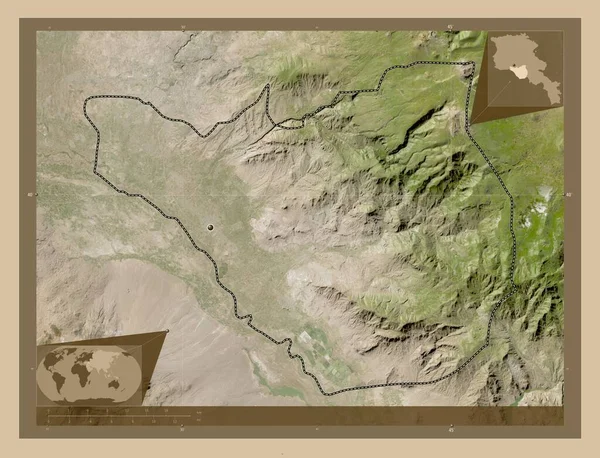 Ararat Provinz Armenien Satellitenkarte Mit Niedriger Auflösung Eck Zusatzstandortkarten — Stockfoto